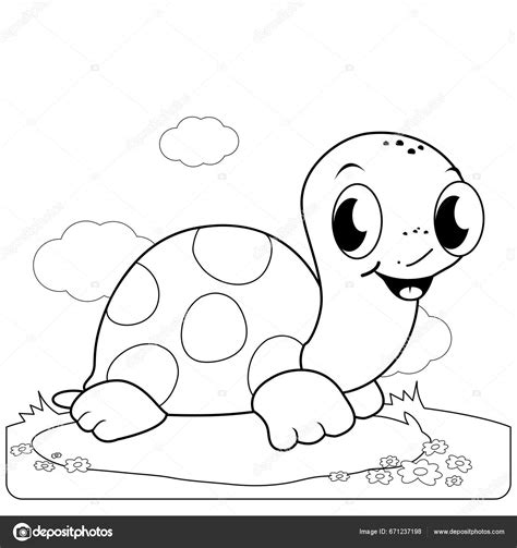 Turtle Garden Vector Black White Coloring Page Stock Vector by ...