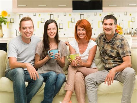 Laughing couch friends stock image. Image of colorful - 20064965