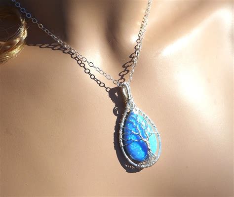 Ready ship in 1 to 2 days, Blue Opal Necklace, Lab Created Opal ...