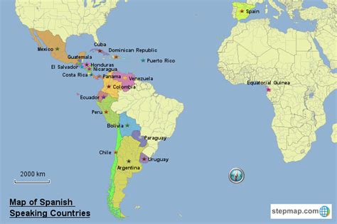 StepMap - Map of Spanish Speaking Countries - Landkarte für World