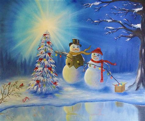 Christmas Snowman Lovers Painting by Edith Hernandez Paintings - Pixels