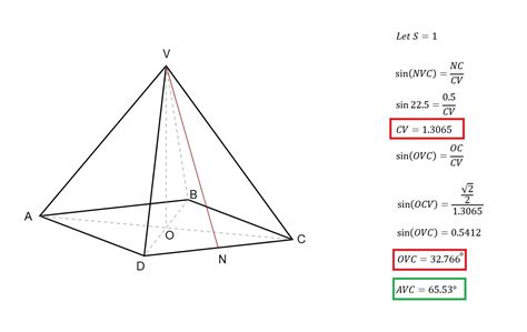 geometry - Angle between edges in a square pyramid - Mathematics Stack ...