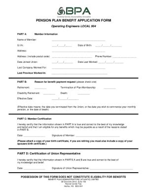 Fillable Online PENSION PLAN BENEFIT APPLICATION FORM Fax Email Print - pdfFiller