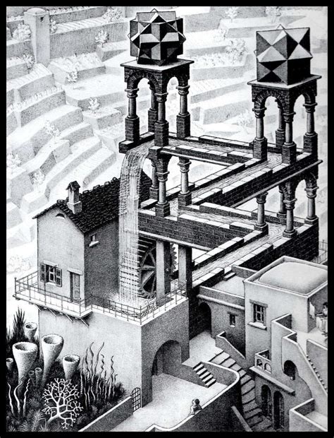 MC Escher Print, Escher Art, waterfall, Circa 1961, Vintage Print, Book ...