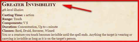 Greater Invisibility 5E Spell In DnD - D&D 5e Character Sheets