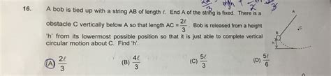 A bob suspended by a strings of length 24 cm is given impulse when the string is vertical such ...