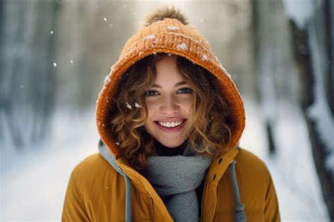 Premium Photo | Smiling woman in the winter forest