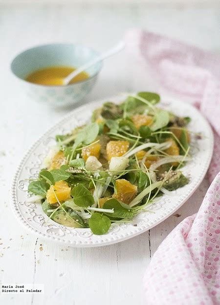 Ensalada de berros y naranjas. Receta de cocina fácil, sencilla y deliciosa