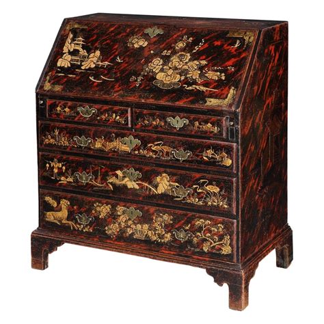 Bureau Desk Fall Front Japanning Tortoishell Gilding Chinoiserie En vente sur 1stDibs