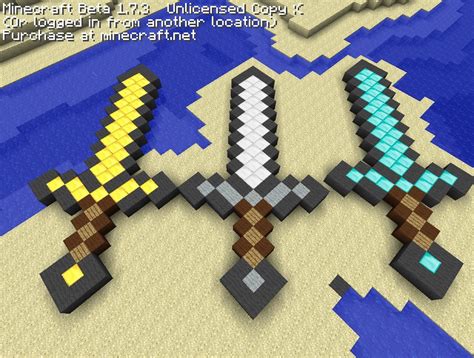 Gold,Iron and Diamond Sword pixel art Minecraft Map