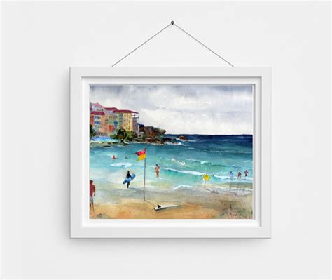 Bondi Beach Art Sydney Australia Watercolor Seascape Art - Etsy