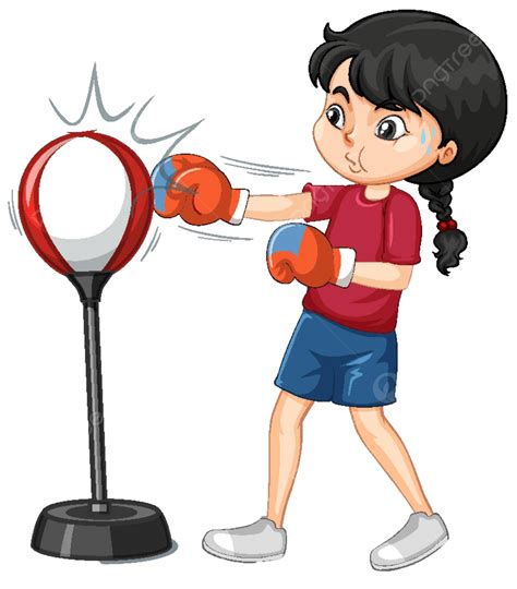 A Girl Cartoon Character Doing Boxing Exercise Athletic Pupil Clipart Vector, Athletic, Pupil ...