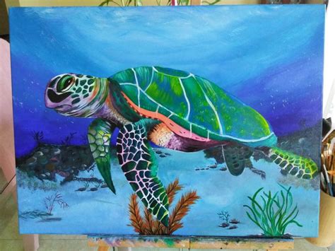 Sea Turtle recreation in acrylic painting