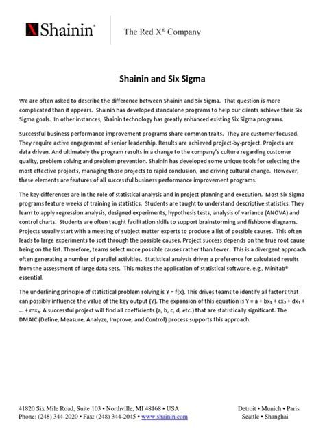 Shainin vs Six Sigma | Six Sigma | Analysis Of Variance