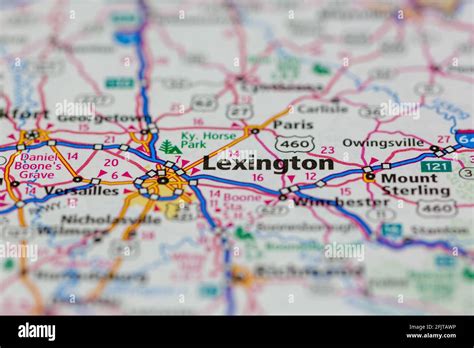 Lexington Kentucky USA and surrounding areas Shown on a road map or ...