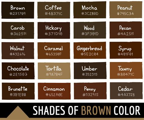 128 Shades of Brown Color With Names, Hex, RGB, CMYK Codes - Color Meanings