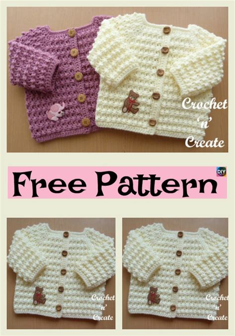 Cozy Crocheted Baby Cardigan - Free Patterns - DIY 4 EVER