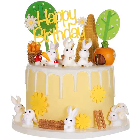 Buy 24 Pcs Bunny Cake Topper Set Rabbit Cake Decorations Rabbit Figurines Carrot Cake ...