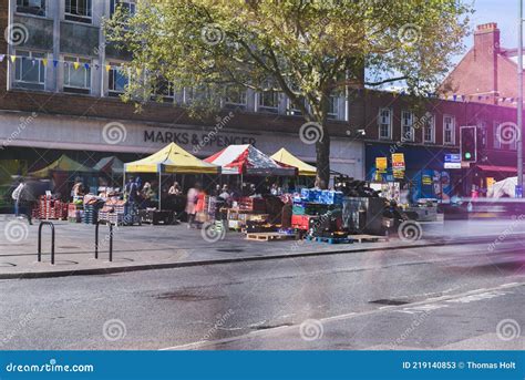 St Albans-UK - 19 May 2021 - People Shopping and Walking on Busy Retail High Street with Market ...