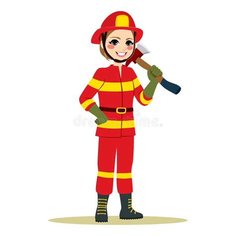 Female Firefighter Holding Axe Stock Vector - Illustration of girl ...