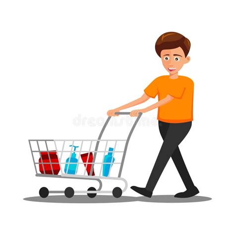 Flat Design of Cartoon Character of Man is Shopping Stock Vector ...