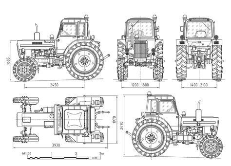 MTZ-80 tractor Blueprint - Download free blueprint for 3D modeling | Tractors, Tractor drawing ...