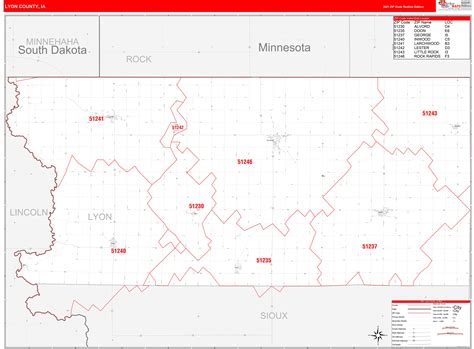 Lyon County, IA Zip Code Wall Map Red Line Style by MarketMAPS - MapSales.com