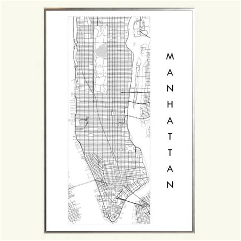 MANHATTAN Street Map City Map Drawing Black Grey Ink art | Etsy