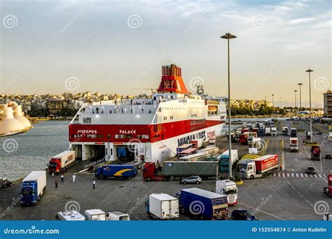 View from the Deck of the Ferry To the Port of Piraeus in Athens at Sunset Editorial Stock Image ...