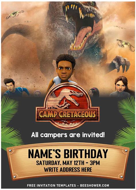 (Free Editable PDF) Thrilling Fun Jurassic Camp Cretaceous Invitation ...