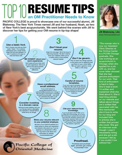 infographic : Top 10 Resume Tips an OM Practitioner Needs to Know, by: PCOM Alumna Jill Blakew ...