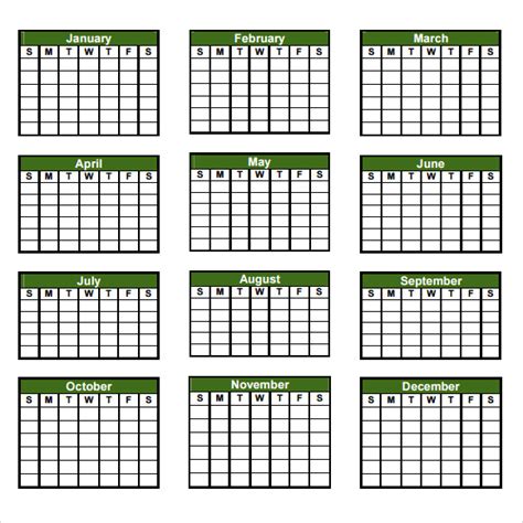 Year Calendar Free Printable