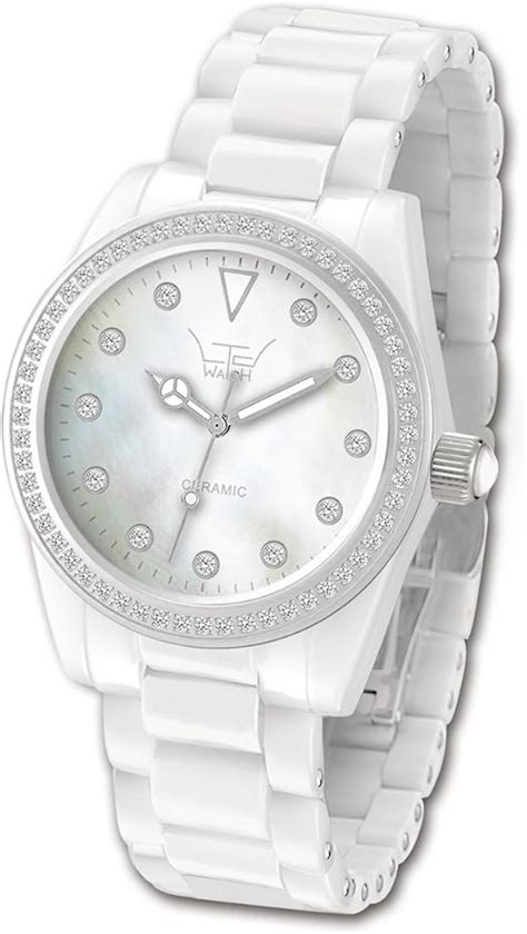 Ltd Ladies White Ceramic Watch 020623 with A Stone Set Bezel and Indexes with White Ceramic ...