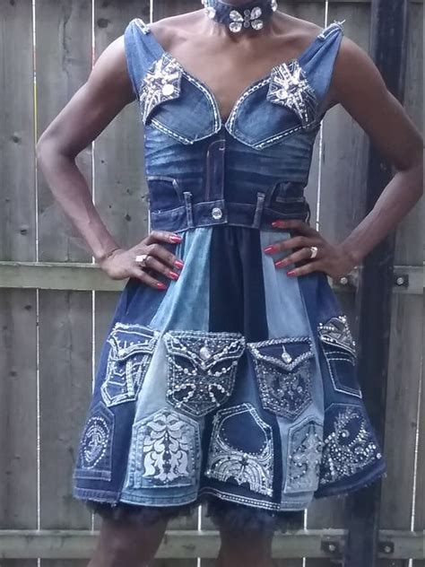 Upcycled Denim & Diamond embellished blue jean dress