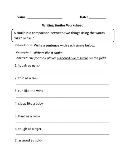 Similes Worksheets | Writing Similes Worksheet