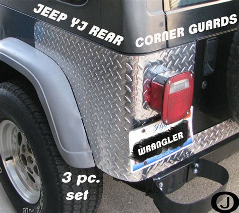 JEEP YJ WRANGLER 3 PC DIAMOND PLATE REAR BODY ARMOR CORNER GUARD KIT – J & O Carts Parts