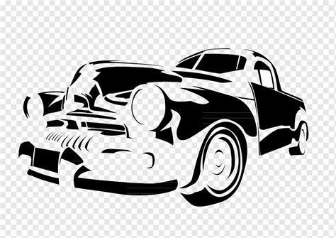 Vintage car Stencil Illustration, Black and white hand-drawn cartoon illustration of old cars ...