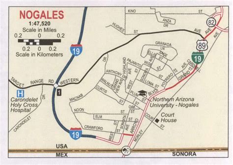 Nogales AZ road map, free printable map highway Nogales city ...