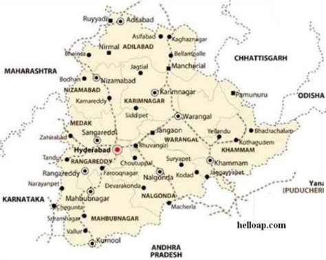 Telangana New Districts and Map of Telangana Towns – 2016 – hello ap