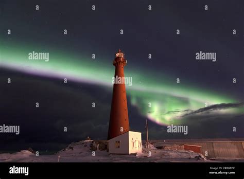 Northern Lights (Aurora borealis) in green and pink at Andenes ...