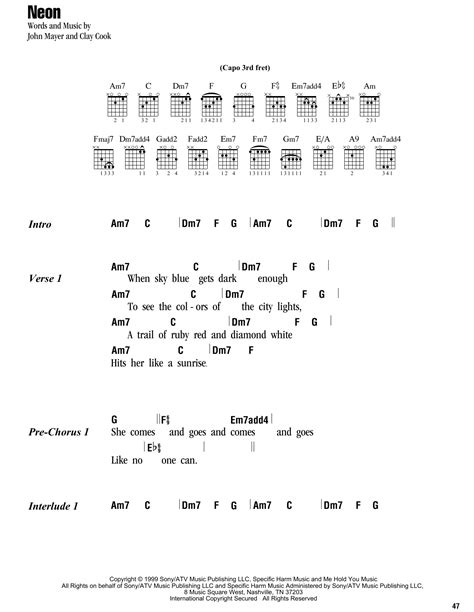 Neon by John Mayer - Guitar Chords/Lyrics - Guitar Instructor