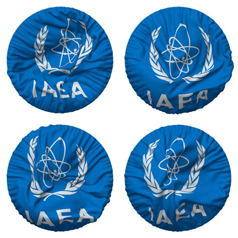 International Atomic Energy Agency, IAEA Flag in Round Shape Isolated with Four Different Waving ...