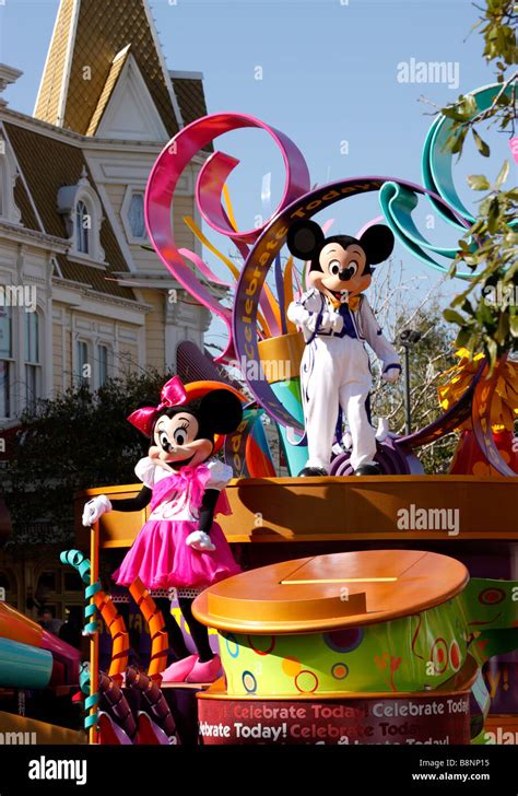 Mickey and Minnie Mouse on parade float, Main Street USA, Walt Disney ...