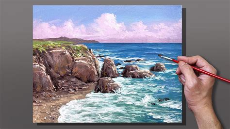 Acrylic Painting Cliff Rocks Seascape - YouTube