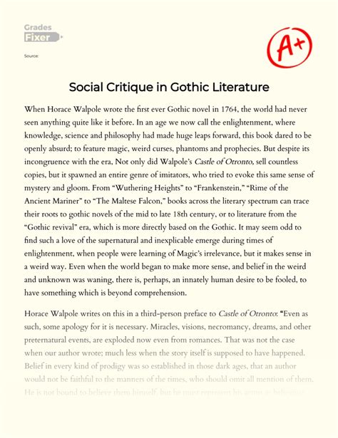 Social Critique in Gothic Literature: [Essay Example], 2958 words