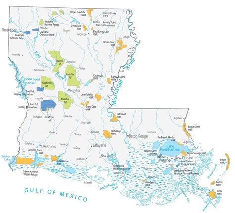 Louisiana State Map - Places and Landmarks - GIS Geography