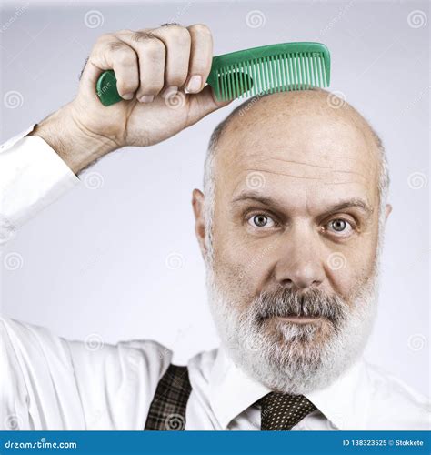 Funny Bald Man Combing His Head Stock Image - Image of person, worker: 138323525