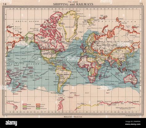 World - Shipping & Railways. Colonial. BARTHOLOMEW 1949 old vintage map chart Stock Photo - Alamy