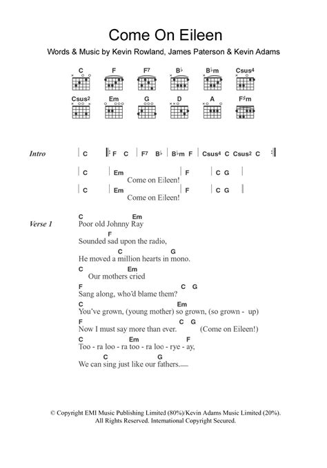 Come On Eileen by Dexy's Midnight Runners - Guitar Chords/Lyrics ...