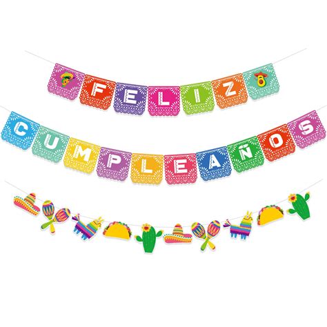 Buy 3 Pieces Feliz Cumpleaños Banner Happy Birthday Banner Mexican ...